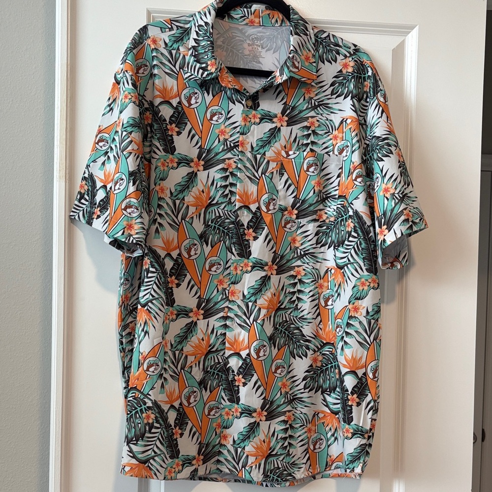 Buc-ees Beaver Tropical Surfboard Hawaiian button-down men’s size 2X